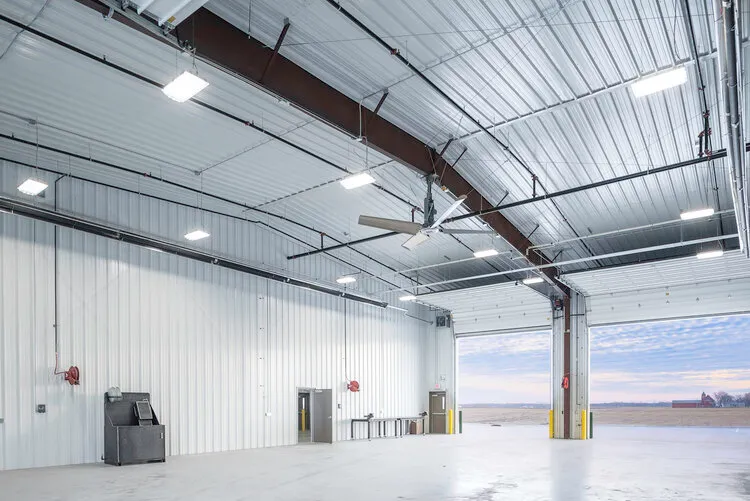 Industrial warehouse interior with a polished concrete floor