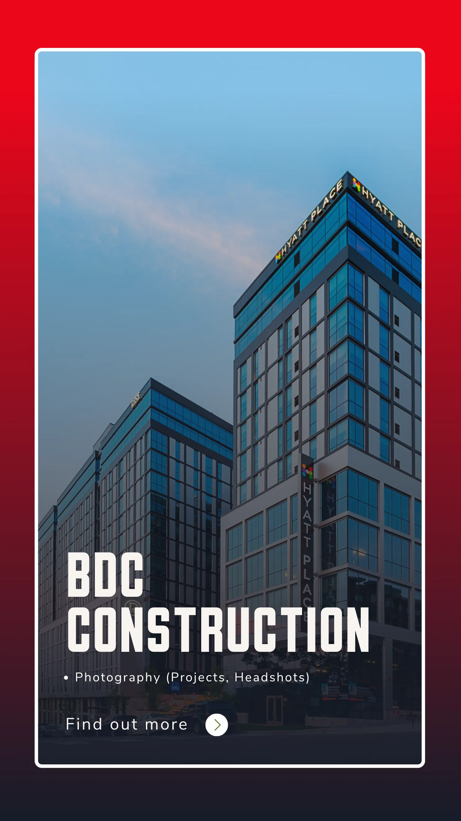BDC Construction case study card showing project photography on a phone