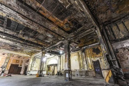 Fire-damaged interior of the Wilkins Building before restoration