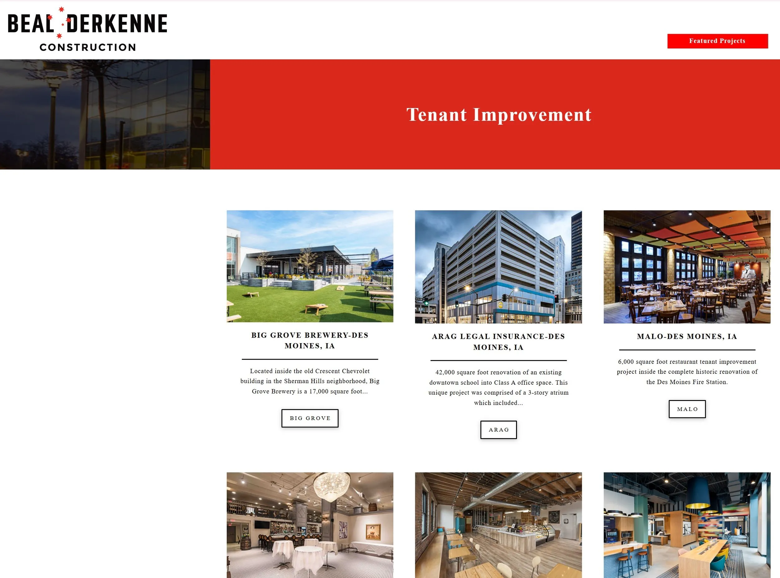 BDC Construction tenant-improvement web page featuring Jackall Creative project photography