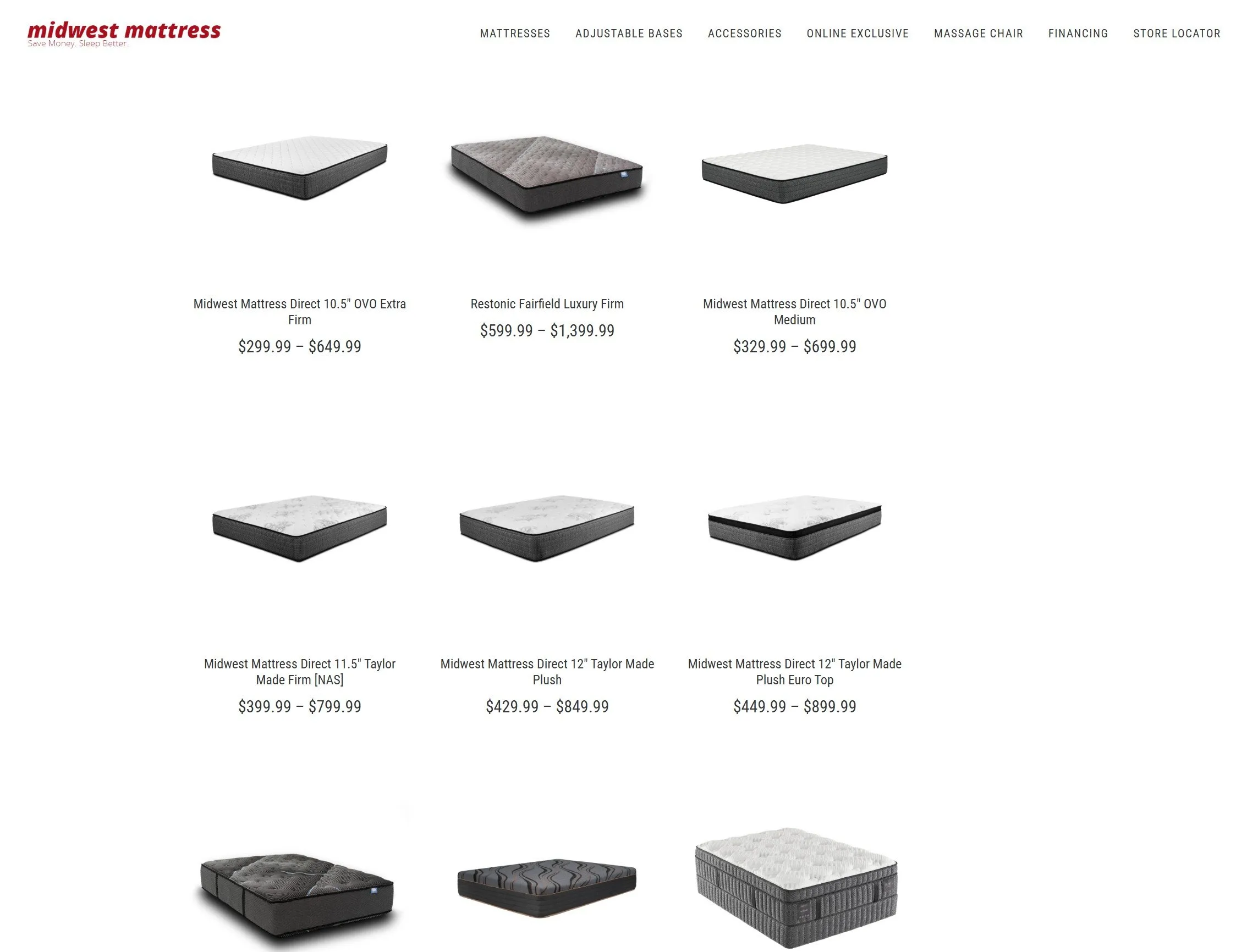 Midwest Mattress online store featuring Jackall Creative product photography