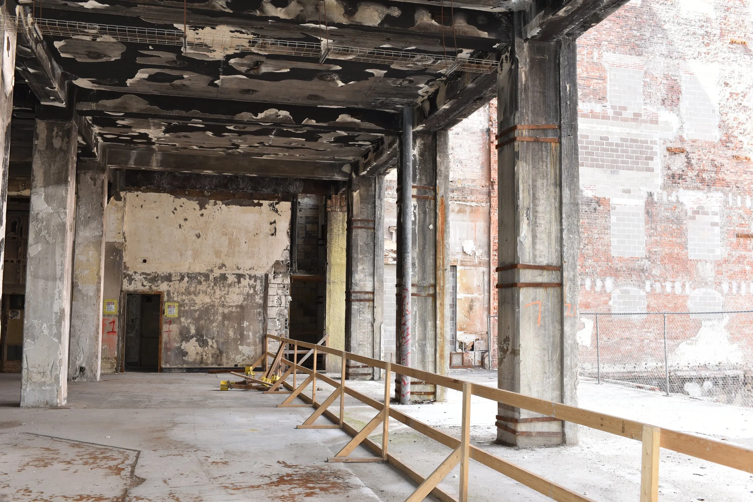 Gutted historic interior during construction