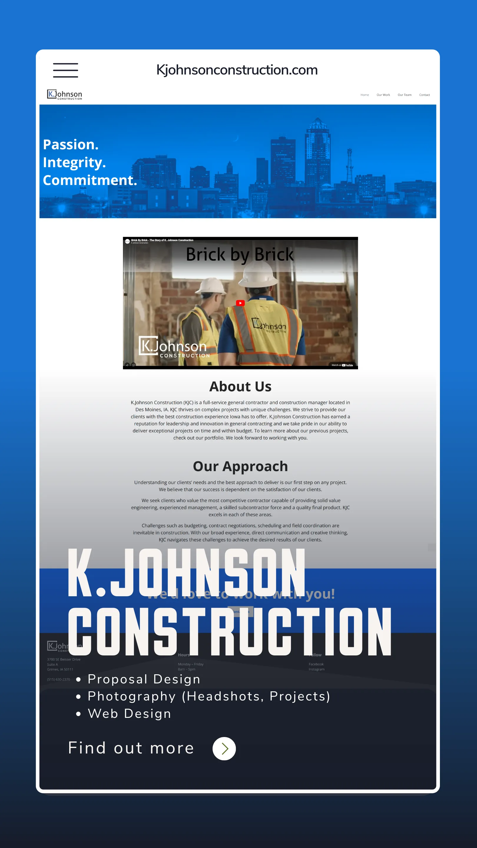 K. Johnson Construction case study card showing the company website on a phone