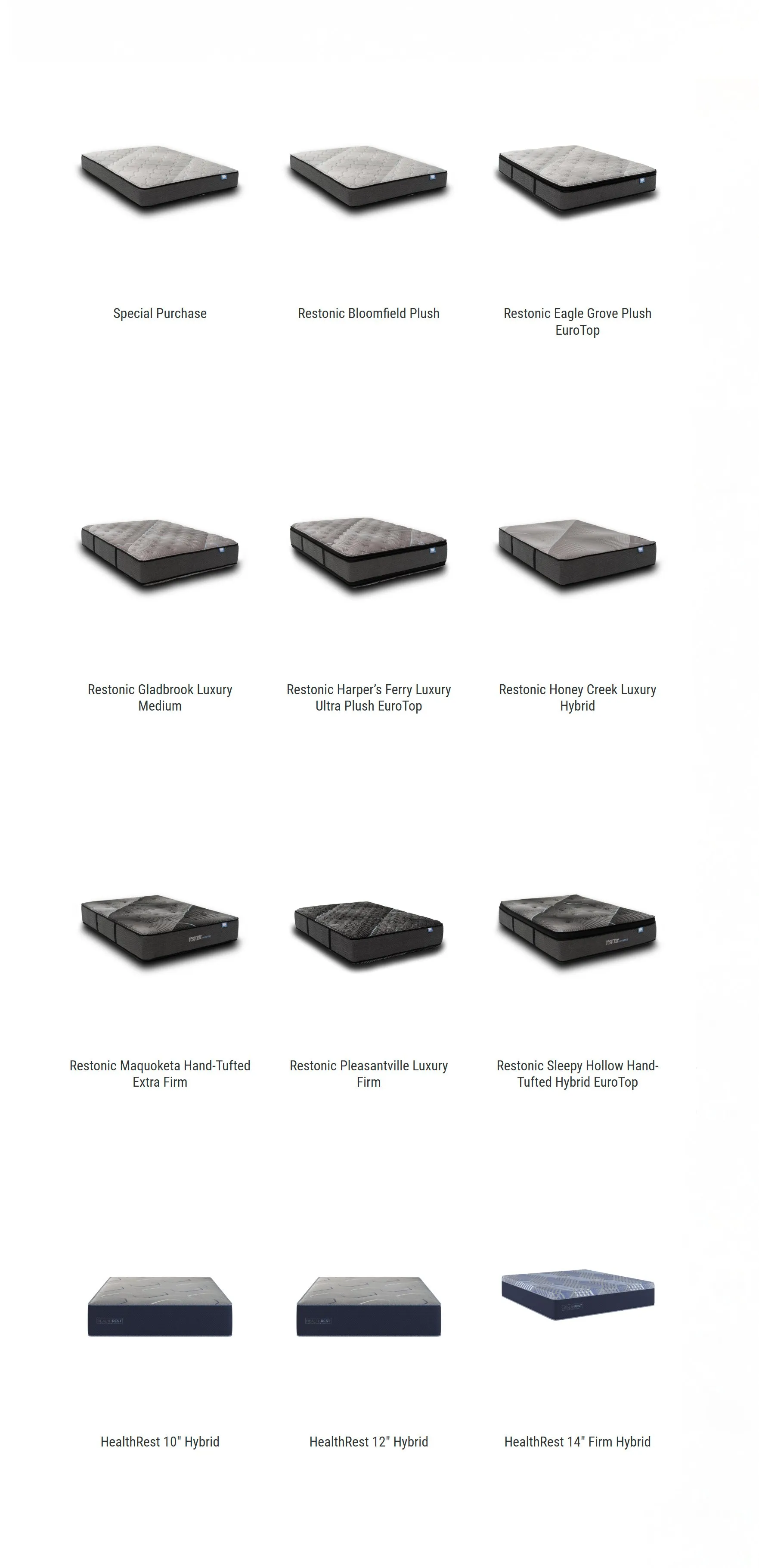Midwest Mattress product line photographed on white
