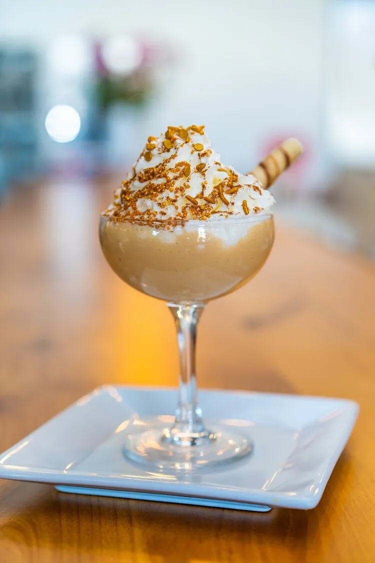 Layered dessert in a glass, food photography